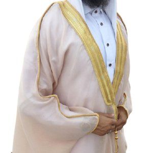Men's Bisht Cloak Arab Dress Thobe Robe Eid Kaftan Jacket Wedding